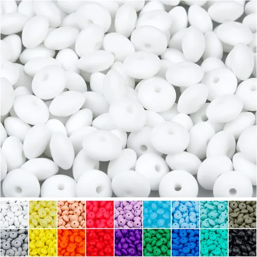 Miniatura 20 de 180 piezas FIVEIZERO cuentas de lenteja de silicona, cuentas focales de ábaco de silicona de 12 mm a granel cuentas sueltas de color para pulseras