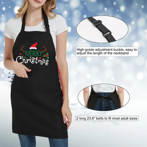 Miniatura 6 de Divertido delantal de Navidad para mujeres y hombres con 2 bolsillos, delantales de cocina de Navidad, regalo para panaderos, mamá, papá, esposa