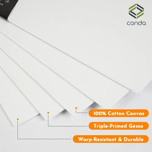 Miniatura 2 de CONDA Tablero de lienzo de 8 x 10 pulgadas, paquete de 24 lienzos para pintar, lienzo 100% algodón para dibujar, sin ácidos, imprimado con gesso
