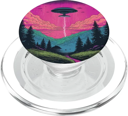 Miniatura 8 de Retro Alien Abduction Synthwave Ufo PopSockets intercambiables PopGrip