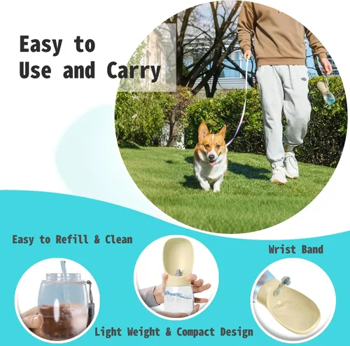 Miniatura 5 de Kalimdor Botella de agua para perros, dispensador de agua portátil de 12 onzas a prueba de fugas para cachorros con alimentador para mascotas