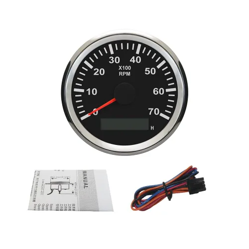 Miniatura 5 de ELING Tacómetro universal con medidor de horas 7000RPM 3 3/8" 12V 24V con retroiluminación Negro y acero inoxidable.