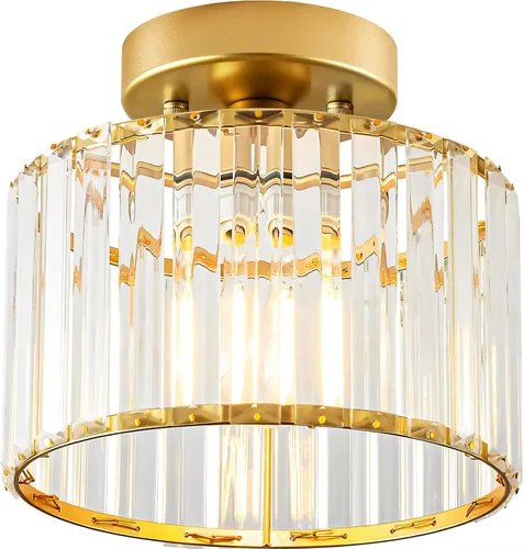 Miniatura 11 de Lámpara de techo semiempotrada de cristal dorado moderna, lámpara de pasillo moderna de montaje semiempotrado, lámpara de techo de metal cercana al
