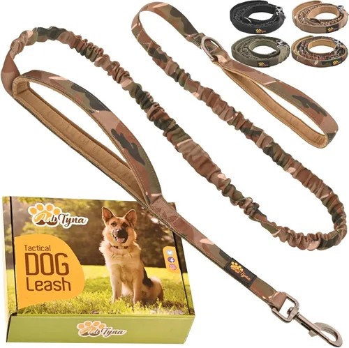 Miniatura 8 de ADITYNA Correa táctica elástica para perro de 6 pies - 7.5 pies – Correa de absorción de golpes con 2 asas acolchadas, cierre de metal, cinturón