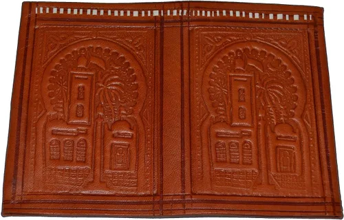 Miniatura 2 de Treasures Of Morocco Cartera marroquí hecha a mano de cuero plegable grande vintage exquisito práctico naranja, Naranja