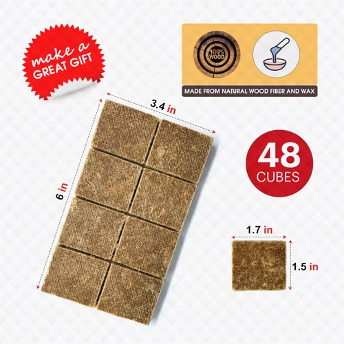 Miniatura 3 de Dextreme Paquete de 144/48 cubos de iniciación de fuego naturales para fogatas, carbón, barbacoa, parrilla, chimenea, estufas de leña, ahumadores