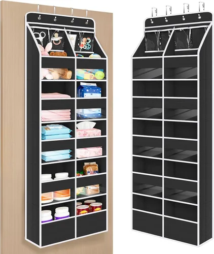 Miniatura 22 de Univivi Organizador para colgar sobre la puerta con 5 estantes de tela, organizador de almacenamiento para puerta con 4 bolsillos grandes y 3