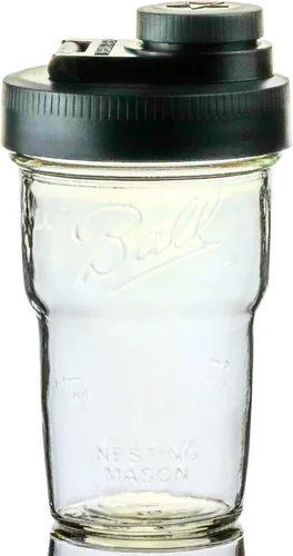 Brewing America Tarro anidable con tapa para beber como taza de viaje, 1 pinta (16 onzas) con tapa negra en botella de boca ancha, tarro Mason