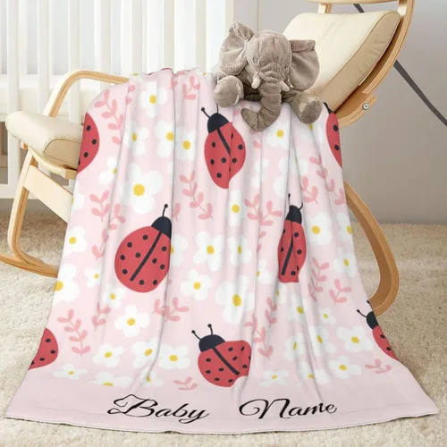 Miniatura 7 de Manta de bebé personalizada de mariquita, manta personalizada con linda mariquita para niñas, felpa suave para niños pequeños, recién nacidos
