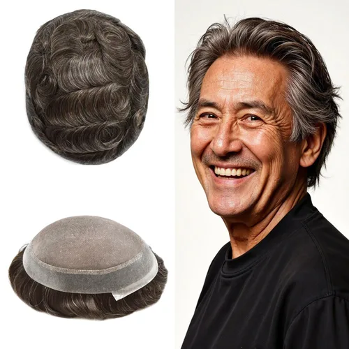 Miniatura 82 de Tupé para hombres, piezas de cabello humano real, sistema de unidades de cabello natural, línea capilar natural, pieza de repuesto para hombres