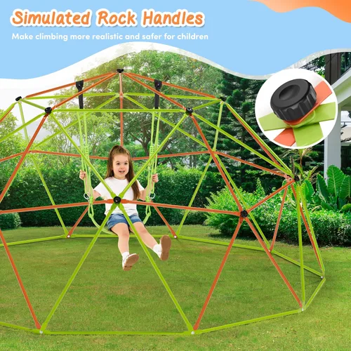Miniatura 7 de BODIOO Cúpula de escalada de 10 pies con hamaca y columpio, gimnasio de selva para niños y niñas, soporta hasta 1000 libras, juego de metal