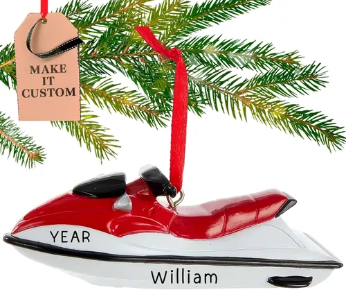 Adorno personalizado de moto acuática 2026 | Adornos de Navidad deportivos grabados con láser para árbol | Regalo de recuerdo personalizado para
