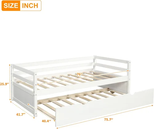 Miniatura 2 de Merax Sofá cama tamaño individual con nido, marco de sofá cama de madera maciza, color blanco