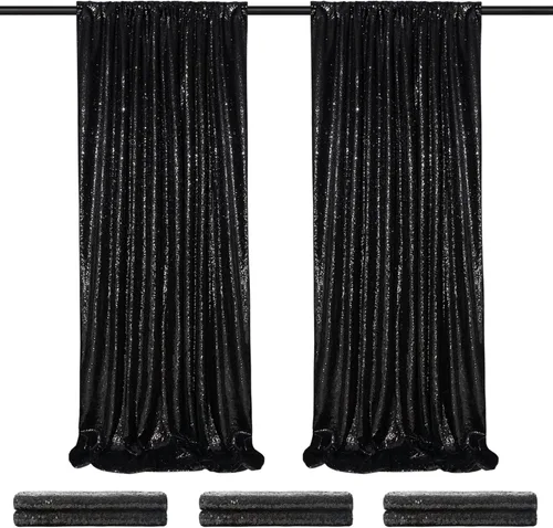 Miniatura 76 de Telón de fondo de lentejuelas moradas 2 paneles 2FTx8FT con purpurina telón de fondo cortinas para fiesta de Halloween fondo de fotos para bodas