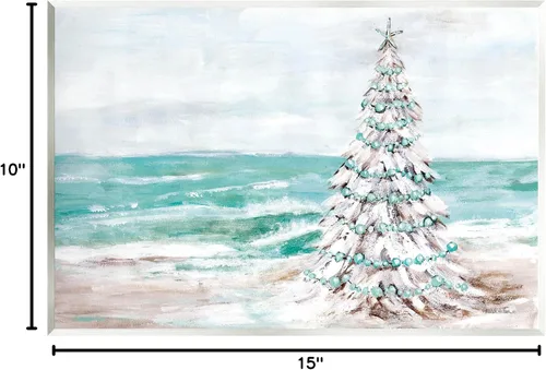 Miniatura 10 de Stupell Industries Amanda Hilburn con diseño de árbol de Navidad nevado en la playa, 15 x 10 pulgadas, fácil de colgar y resistente, fabricado