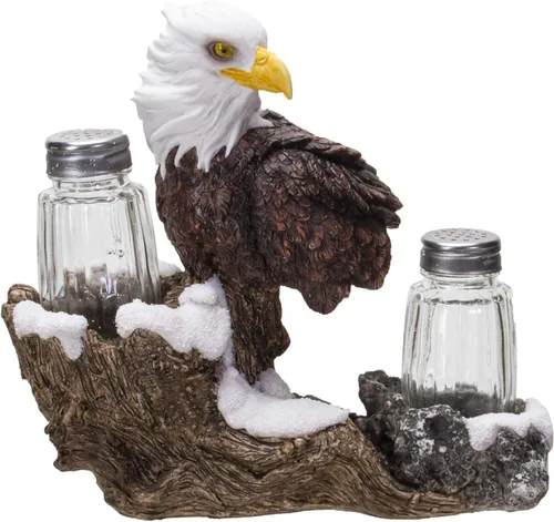 Pacific Giftware American Bald Sea Eagle - Juego de saleros y pimenteros decorativos espirituales realistas con soporte de resina