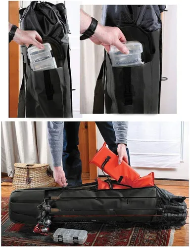 Miniatura 2 de Allnice Bolsa organizadora de lona duradera para caña de pescar y carrete, bolsa de transporte de viaje, con capacidad para 5 postes y aparejos Negro