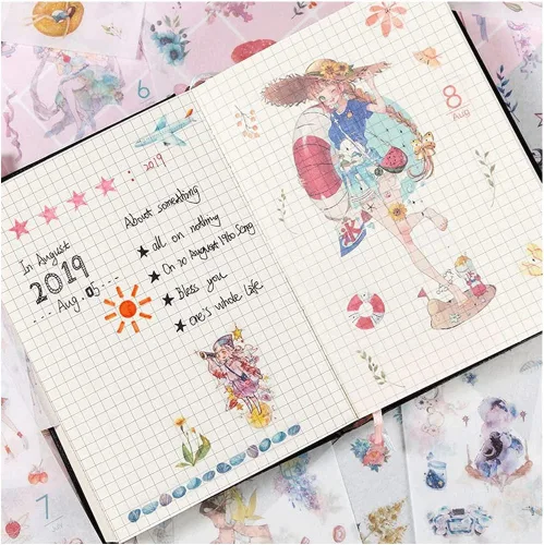 Miniatura 7 de 72 hojas de pegatinas de dibujos animados de meses para niña, álbum de recortes - pegatinas washi, papelería para diario, calendario decorativo, 12