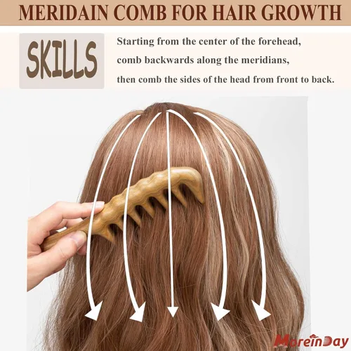Miniatura 3 de Peine de masaje – Masajeador de cuero cabelludo de madera y Gua Sha para el crecimiento del cabello, peine de sándalo verde Loc para mujeres