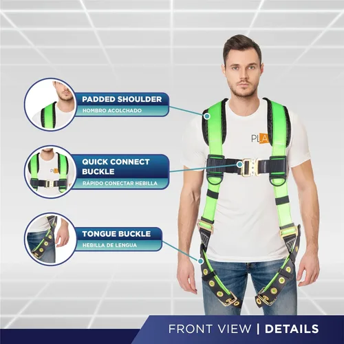 Miniatura 2 de Palmer Safety - Arnés de seguridad de cuerpo completo con ajuste de 5 puntos, anillo en D dorsal, piernas con ojales, dos anillos en D laterales e