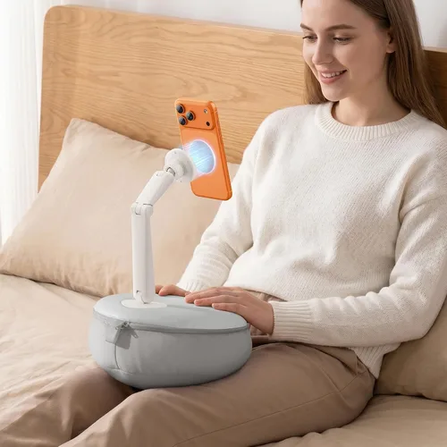 SAIJI 【Magnético】Soporte para teléfono celular para cama, mini soporte de almohada Kindle con brazo elevado de doble eje, soporte para teléfono con