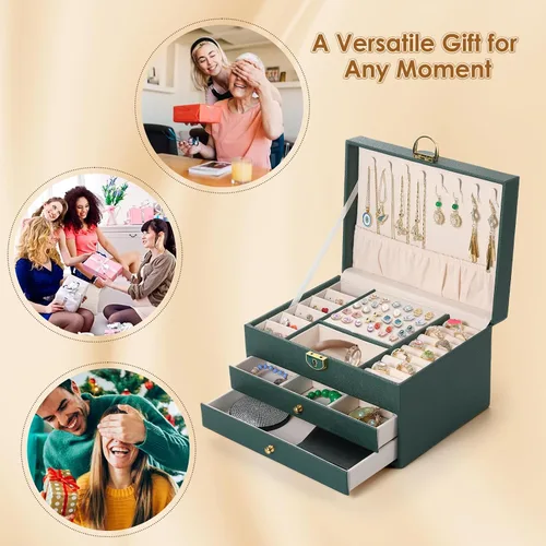 Miniatura 8 de Joyero de 3 capas, organizador de joyas con cajón organizador de joyas, grandes cajas de joyería y organizador con organizador de aretes