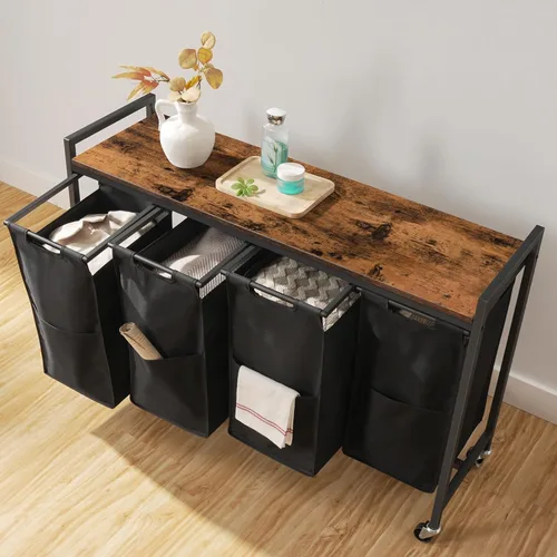 Miniatura 6 de HOOBRO Clasificador de Ropa 4 Secciones, Cesta de Lavandería con Ruedas, 4 × 10.5 Gal (40 L), Cesta de Lavandería con Ruedas, Bolsas de Tela Oxford