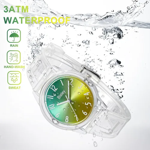 Miniatura 3 de Reloj transparente para mujer, colorido esfera de arco iris, reloj analógico, simple e impermeable para niñas