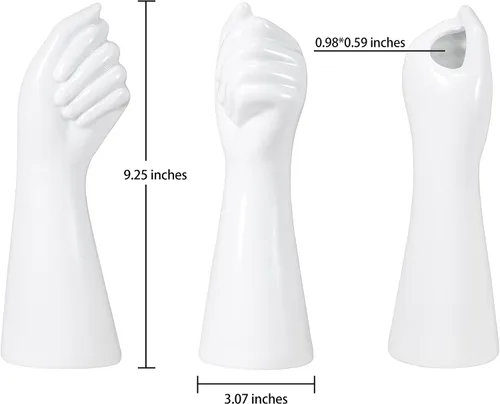 Miniatura 4 de Jarrón de mano de cerámica de cuerpo humano, con forma de brazo, pequeño jarrón moderno estético decorativo de cerámica blanca para decoración