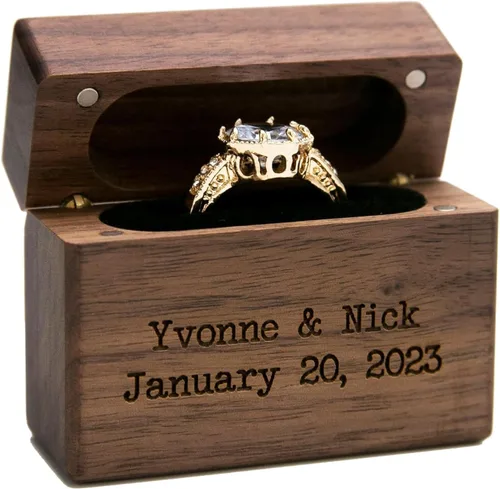 Miniatura 8 de MUUJEE Grow Old With Me Engraved Wooden Ring Box, Slim Engagement Proposal Ring Holder, Wedding Ceremony Ring Bearer Box, Fiance Gift Ideas
