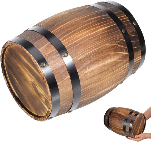 Decoración de barril de vino de roble de 10.62 x 8.26 x 8.26 pulgadas, adorno retro de barril de madera para fotos, barra de paisajismo, maceta