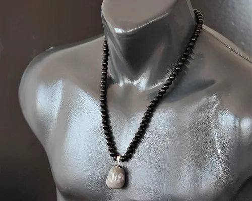 Miniatura 43 de Colgante de turmalina cruda natural, Collar de cuentas de ónix negro genuino, Collar de piedra negra, Collar de piedras preciosas, Cuentas de 0.315