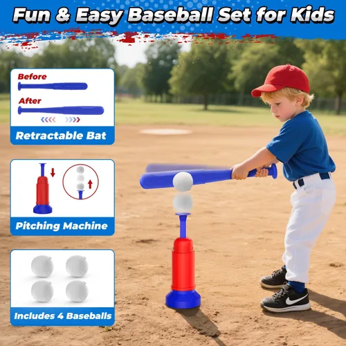 Miniatura 3 de EagleStone Aro de Baloncesto y Juego de Pelota T 4 en 1 para Niños Pequeños, Aro de Baloncesto de Altura Ajustable, Juguete de Pelota T