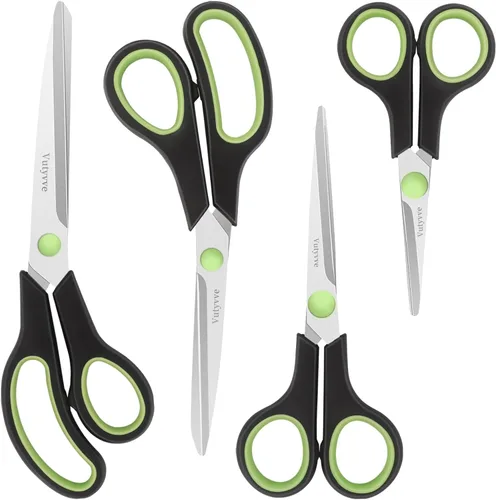 Tijeras, cuchillas de acero inoxidable, agarre suave para el hogar, escuela, oficina, negro y verde, 4 Negro -verde