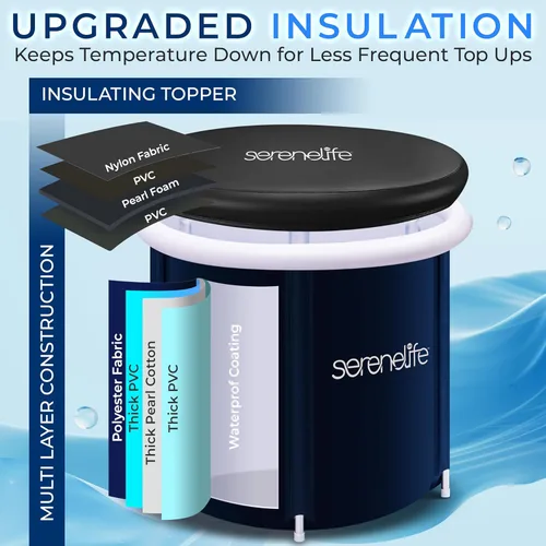 Miniatura 3 de SereneLife Bañera de inmersión fría inflable aislada – Tina de baño de hielo para una persona con tapa, cápsula de relajación de inmersión fría