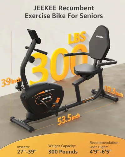 Miniatura 6 de JEEKEE Bicicleta estática reclinada para personas mayores, bicicletas estacionarias para el hogar, capacidad de 300 libras y 16 niveles de Negro