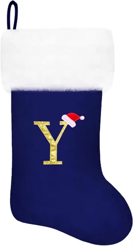 Miniatura 78 de Calcetines de Navidad bordados de 20 pulgadas con monograma, terciopelo negro con puño de felpa blanca supersuave, adornos clásicos para decoración
