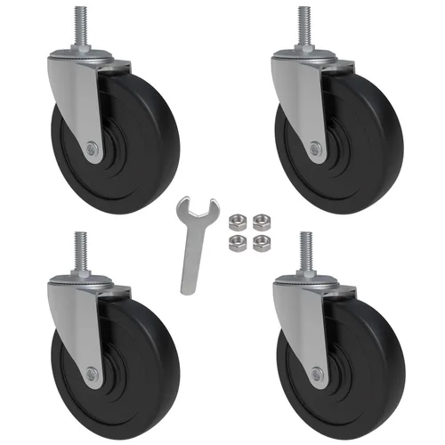 AAGUT Ruedas giratorias de goma de 4 pulgadas, vástago roscado de 1/2"-13x1.5", paquete de 4 con 4 tuercas y 1 llave inglesa