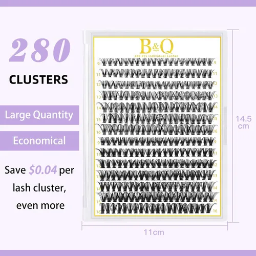 Miniatura 3 de B&Q - 280 racimos de pestañas naturales 30D, 40D, C, de 12 a 0.709 in, extensiones de pestañas individuales con banda fina suave y fina, aspecto