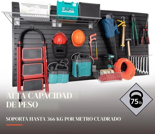 Miniatura 2 de Paneles de Pared con Listones Organizador de Pared de Garaje, Paneles de Pared con Listones Negros 4'x8' Organizador de Herramientas de Garaje