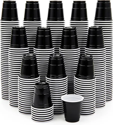 Lilymicky Paquete de 600 Vasos de Chupito de Plástico de 2 oz, Mini Vasos de Chupito Desechables Negros para Fiestas, Carnavales y Cualquier Evento