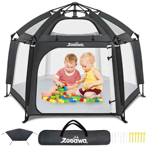 Miniatura 11 de Corralito desplegable para bebé, corralito portátil para bebés y niños pequeños con sombras extraíbles y 2 cubiertas UV laterales, corralito ligero