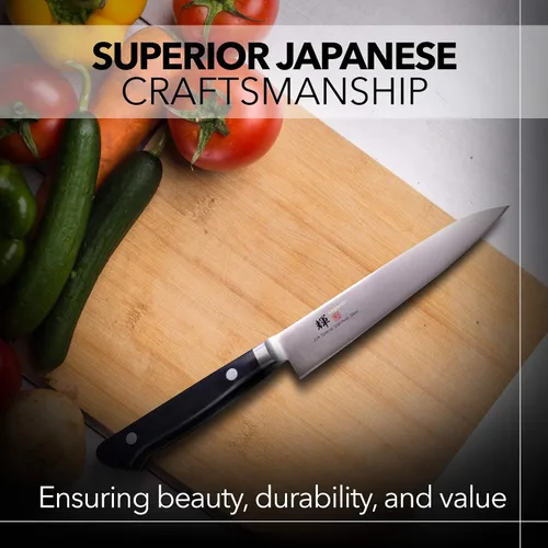 Miniatura 6 de Kagayaki - Cuchillo utilitario de acero inoxidable de alto carbono, 4.724 in (4.7 pulgadas), mango de madera Pakka