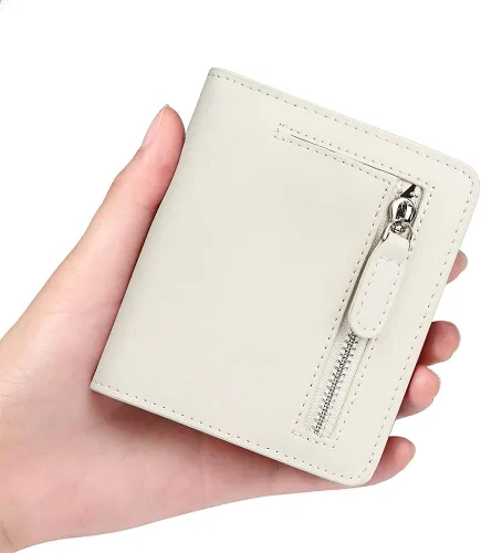 Miniatura 4 de Funtor Cartera de cuero para mujer, pequeña y compacta, con bolsillo doble, bloqueo RFID, para mujer