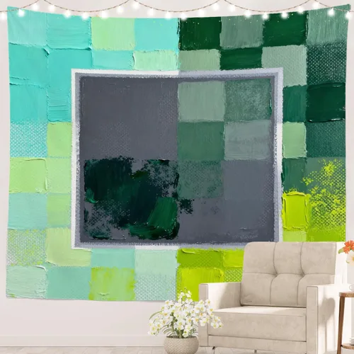 Miniatura 123 de Batmerry Tapiz azul y blanco, tapiz abstracto de pintura azul, negro, gris y blanco, para sala de estar, dormitorio, pared, decorativo, 51.2 x 59.1