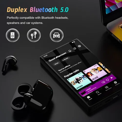 Miniatura 4 de 96GB MP3 Player with Android 13 OS, 5" MP3 Player with Bluetooth and WiFi, 1080P HD MP4 Player, Music Player Preloaded with Spotify, Audible, and