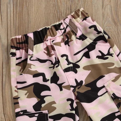 Miniatura 4 de Mandizy Conjunto de ropa de otoño para bebé niña pequeña, sudadera de manga larga con estampado de letras bendecidas, pantalones de camuflaje