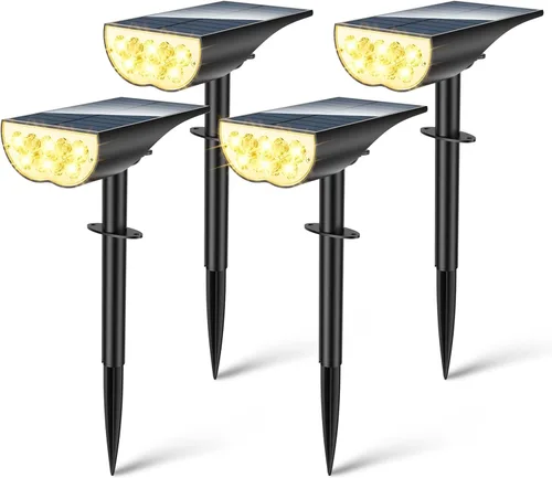 Miniatura 12 de Focos solares impermeables para exteriores, 3 modos de iluminación, focos solares, luz de atardecer a amanecer, para patio, camino, paisaje, Blanco