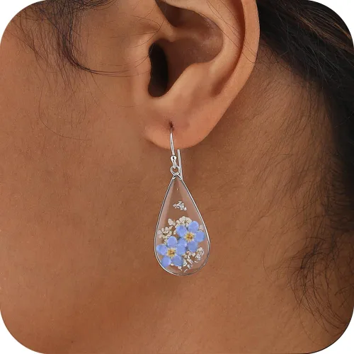 Miniatura 88 de Forget-Me-Not and Queen Anne's Lace Pressed Wildflower Earrings Pressed Flower Earrings Handmade Drop and Dangle Earrings Gift for Woman