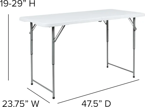 Miniatura 3 de Flash Furniture Mesa plegable de plástico blanco de granito biplegable ajustable de altura de 4 pies